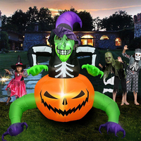 Jouet gonflable de dessin animé pour Halloween, directement de l'usine, pour la décoration intérieure et extérieure : Sorcière citrouille aux yeux verts avec lumières LED