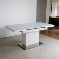 Table extensible en verre trempé blanc de qualité supérieure personnalisée avec base en métal robuste