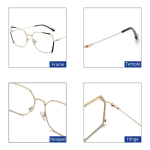 Logotipo personalizado polígono y estilo irregular lentes de resina metal mujer monturas gafas ópticas gafas - Product Image 4