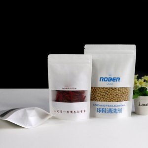 Sac en papier kraft blanc autoportant Noix de thé biodégradables Fruits Aliments secs Ouverture de fenêtre Gravure Impression Pizza Lait Sushi - Product Image 4