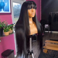 Perruque 100% Cheveux Humains Longue et Soyeuse, Double Tissage, Prête à Porter, Lisse Comme un Bâton avec Frange pour Femmes Noires