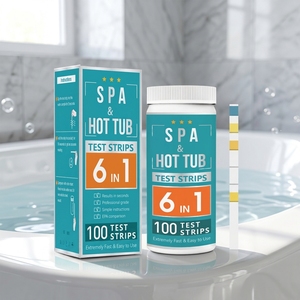 Bandes d'<span class=keywords><strong>analyse</strong></span> d'<span class=keywords><strong>eau</strong></span> personnalisées pour spas et bains à remous, bâtonnets de test d'<span class=keywords><strong>eau</strong></span> pour spas et bains à remous, bandelettes de test d'<span class=keywords><strong>eau</strong></span> de piscine 6-en-1 W-6 - Product Image 1