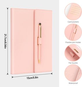 Tùy chỉnh A5 Tạp Chí máy tính xách tay da màu hồng Bìa Đại Học Cai Trị lót máy tính xách tay với chủ thẻ bút Side Pocket gấp cho các trường học - Product Image 5