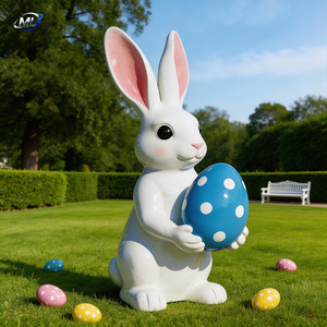 Sculpture de lapin de dessin animé, statue d'animal mignonne pour décoration extérieure en FRP, figurine de lapin, grande statue sur pied, ornement de jardin - Product Image 3