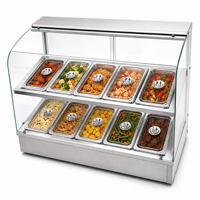 Vitrine chauffante de table à 2 niveaux BMS-5G-10pans, verre incurvé, avec porte coulissante arrière, présentoir pour aliments cuisinés
