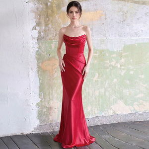 Robe de soirée élégante en satin ZYHT <span class=keywords><strong>75192</strong></span> pour femme, corset taille haute, dos nu, sexy, sans bretelles, pour soirée de remise de diplôme, événements formels - Product Image 1