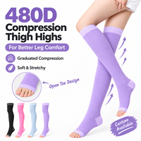 Manchons de compression pour femmes 480D, au-dessus du genou, à bout ouvert, à compression graduée, pour la circulation quotidienne, OEM personnalisé