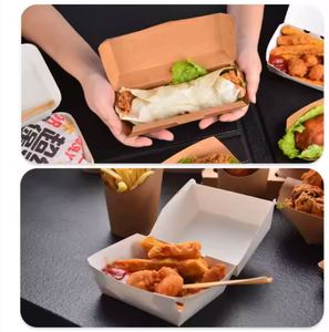 Hot Selling Custom Uncoated Disposable Kraft <b>Paper</b> Burger Box Food Grade Cardboard Takeaway Hamburger Packaging - Product Image 2