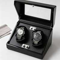 Boîte à montres automatique de luxe écologique en fibre de carbone et verre, modèle T.Wing-Pak, avec 4 remontoirs gyroscopiques rectangulaires pour montres