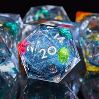 Tepi tajam 16mm Set dadu RPG naga penjara Resin 7 buah D20 D12 D10 D8 D6 D4 kotak ikan cairan inti polihedral kotak ikan DND