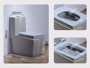 โถสุขภัณฑ์เซรามิกสีเทาแบบประหยัดน้ำ KD-19CTB ผลิตด้วยมือที่เฉาโจว สำหรับตั้งพื้น ใช้ในโรงแรม พร้อมลายเส้นสีทอง - Product Image 5