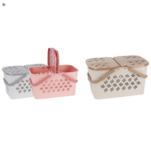 Portable Plastic <strong>Rectangle</strong> <strong>Storage</strong> <strong>Basket</strong> with Lid Picnic Small <strong>Basket</strong> - Product Image 4