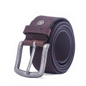 Ceinture en cuir véritable, peau de vache, couleur unie, boucle à ardillon rectangulaire argentée, style décontracté, durable - Product Image 1