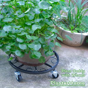 Chariot à plantes robuste en métal avec roulettes, support pour plantes, chariot à roulettes, pour usage en jardin, avec trous de drainage - Product Image 6