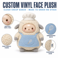Peluche personnalisée en vinyle avec visage, fabrication OEM, poupée en caoutchouc souple avec visage, animal en peluche sur commande, personnage de dessin animé, sans stock