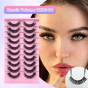 Vente en Gros 10 Paires Faux Cils Courbés DD Style Russe Faux Cils Marque Privée Noirs Naturels Bande Coton Épais Pleine Frange - Product Image 2