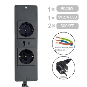 Đồ Nội Thất Châu Âu Lõm 1.8M 3*1.5Mm Power Strip Ổ Cắm 2 * EU Ổ Cắm Với 1 USB 1 Loại C Cổng - Product Image 4