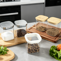 Ensemble de pots à condiments en verre borosilicate transparents carrés avec joint hermétique pour la vente en gros d'articles de cuisine