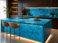 Dalles polies en pierre semi-précieuse turquoise, découpées sur mesure, pour panneaux muraux rétroéclairés, comptoirs, bureaux d'accueil et incrustations décoratives