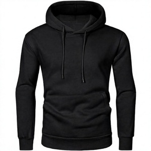 Sweat-shirt à capuche noir pour homme, coupe classique, couleur unie, pull en tricot décontracté avec poche avant - Product Image 1