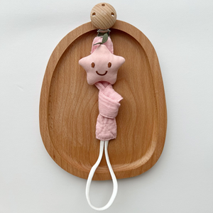Cadena de <span class=keywords><strong>tela</strong></span> suave para chupete de bebé con mordedor de ganchillo de animales adorables, clip seguro y suave para recién nacidos - Product Image 3