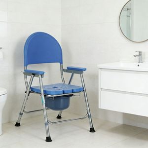 Commode Chair For <b>Elderly</b> Portable Folding Toilet With Deep Bucket And Safety Locks Blue Seat - Product Image 3