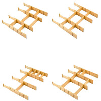 Tiroir de rangement empilable pour cuisine et réfrigérateur, transparent, pour maquillage et bijoux, avec séparateurs de tiroir réglables en bambou, ensemble organisateur