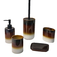 Ensemble d'accessoires de salle de bain imperméables de style européen en résine marron et blanc dégradé, 5 pièces, distributeur de savon, porte-brosse de toilette, gobelet