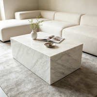 Table basse carrée en pierre frittée blanche, résistante aux rayures, imperméable, minimaliste, écologique, effet marbre, facile à nettoyer