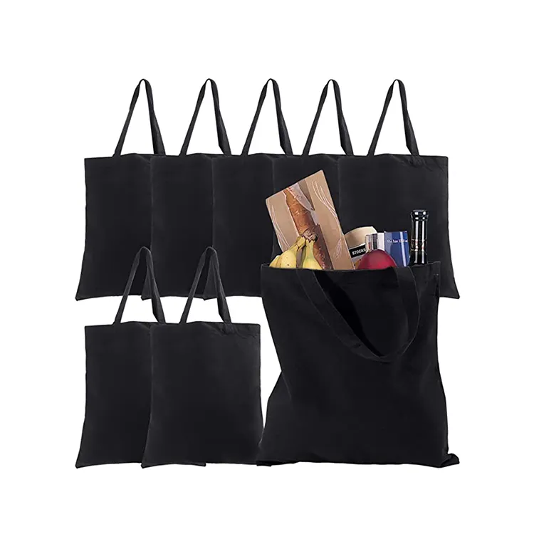 Wholesale black canvas shopping bags custom logo folding lightweight tote bag canvas