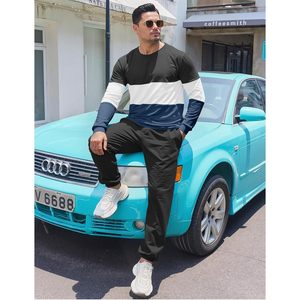 Mens 2 Piece Sweatsuit Color Block Long Sleeve Top With <b>Joggers</b> Sweatpants Casual Track Suit Set Autumn Breathable Loungewear - Product Image 3