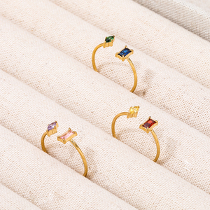 High-End Women's Stainless Steel Rings 18K Gold PVD <strong>Abstract</strong> Colorful Zirconia Open <strong>Design</strong> Bezel Setting Trendy Style-Tarnish - Product Image 6