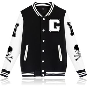 Babyhealthy <b>Men's</b> Varsity <b>Jacket</b> Letter C Black <b>White</b> Skull Print Baseball Bomber Windproof Casual Winter Coat - Product Image 1