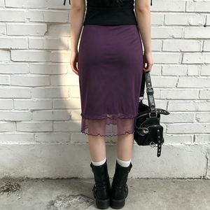 Mature Style Sexy Double Layer Mesh Bodycon Midi Skirt Elegant Versatile Slim Fit Ruffle Hem Lightweight Skirt - Product Image 4