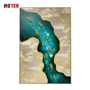 Peinture à l'huile 3D sur toile, grand format personnalisé, effet neuf poissons, peinte à la main, avec feuille d'or, décorative, moderne, représentant des animaux HT - Product Image 2
