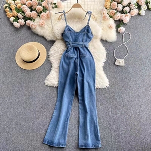 <span class=keywords><strong>Bluedot</strong></span> Maßgeschneiderte Trendige Vintage-Denim-Anzüge Zweiteiliger Jackenanzug Sexy Hochgeschnittener Denim-Jumpsuit Jeans Damenhosen - Product Image 3
