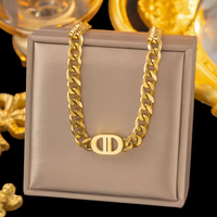 Ensemble de bijoux fins pour femmes, collier et bracelet en chaîne cubaine plaqué or 18 carats, résistant à l'eau, en acier inoxydable