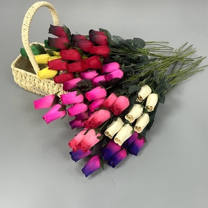Cadeau de maison artisanat décoratif fait à la main couleurs vives fleurs sèches naturelles grand bouquet de bourgeons de roses en bois avec tige en fer - Product Image 1
