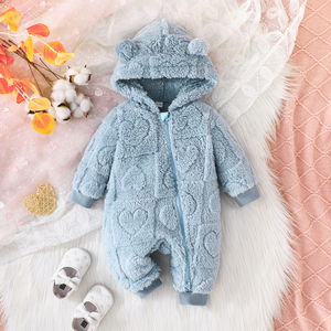 Mono de bebé de felpa tejida cálido para invierno con cremallera fácil de poner, diseño con capucha adorable, ODM, múltiples colores a elegir - Product Image 3