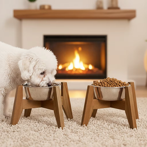 Support pour gamelle pour chien en bois d'acacia, 7 pouces de haut, lot de 2, support surélevé pour gamelle pour petits et moyens chiens, support en bois uniquement - Product Image 6