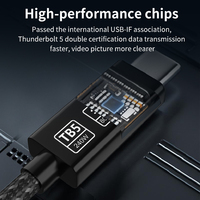 Cable USB-C Thunderbolt 5 de Alta Velocidad de 80G, Tipo C, 5A, Carga Rápida PD, Conductor de Cobre Puro, Revestimiento de Nailon Trenzado para Cámara y Computadora