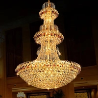 Lustre en cristal doré de luxe pour hall d'hôtel, grand modèle Empire à chaînes pour salon