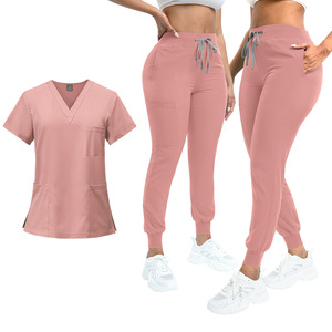 42109 personalizado Jogger pantalones elegantes trajes de mujer sólido bordado cuello en V OEM venta al por mayor personalizado Scrubs con Logo médico Scrubs - Product Image 1