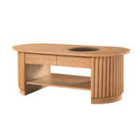 Table basse ovale cannelée moderne avec tiroirs de rangement, table centrale pour salon, petit espace, style ferme