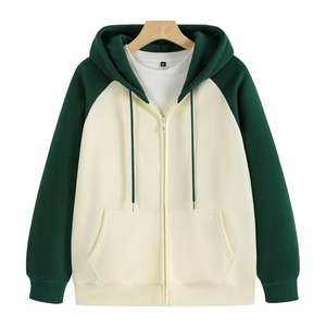 Fabricantes de ropa Sudadera con capucha personalizada con cremallera 100% algodón Peso pesado Hombres en blanco Cremallera Mangas raglán Sudadera con capucha Colorblock - Product Image 6