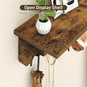 Wooden Wall Mounted <b>Clothes</b> Rack With Hooks Brown Durable Coat Rack For Entryway <b>Storage</b> - Product Image 4