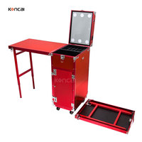 Trousse de Maquillage et Manucure Professionnelle Pliable à Roulettes avec Double Plateau pour Techniciens de Salon et Artistes