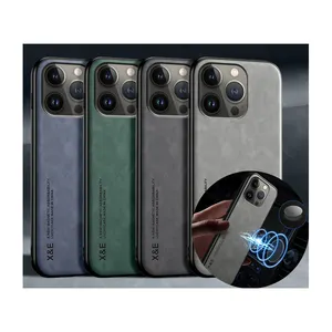 Casing Ponsel Kulit untuk iPhone 14 X XR 6 7 8 Plus XS Max 14 Pro Max 12 Mini 13 Mini Magnet Ramping Casing Sampul Belakang Ponsel Bagian Dalam