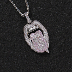 Boca y lengua signo de dólar colgante hip hop de diente de oro, collar de calavera - Product Image 2