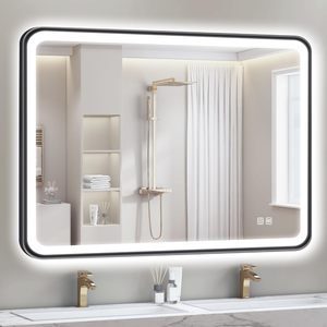 CF Black Gold Metal <strong>Frame</strong> Anti-Fog Stepless Dimmable 3 Colors Temperature Frontlit Backlit LED Vanity Makeup Bathroom Mirror - Product Image 1